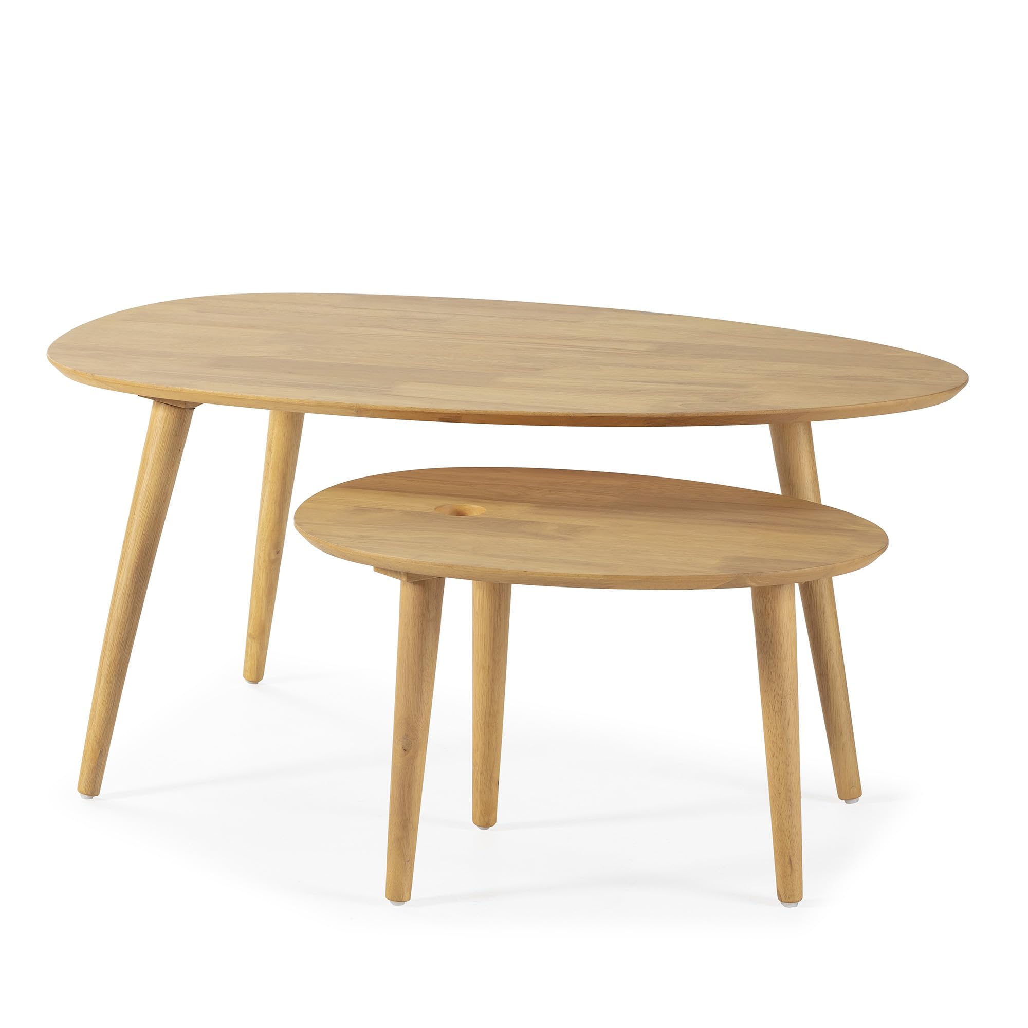 HOMN LIVING Juego 2 mesas Centro Eclipse Color Roble, Madera Maciza, 100 cm (Ancho) 60 cm (Profundo) 45,5 cm (Altura)
