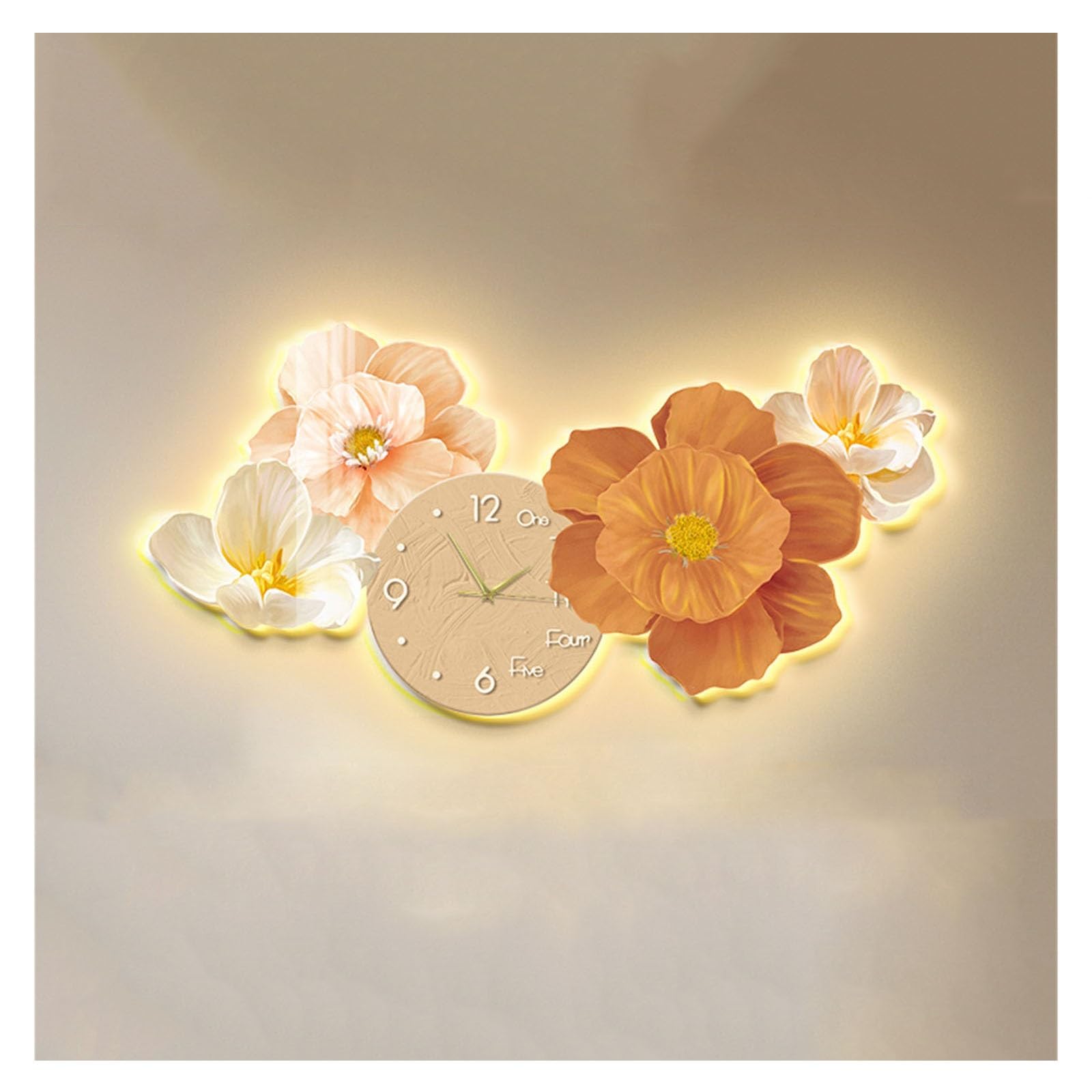 Reloj cocina Decoración de luz pared flores artística colgante reloj