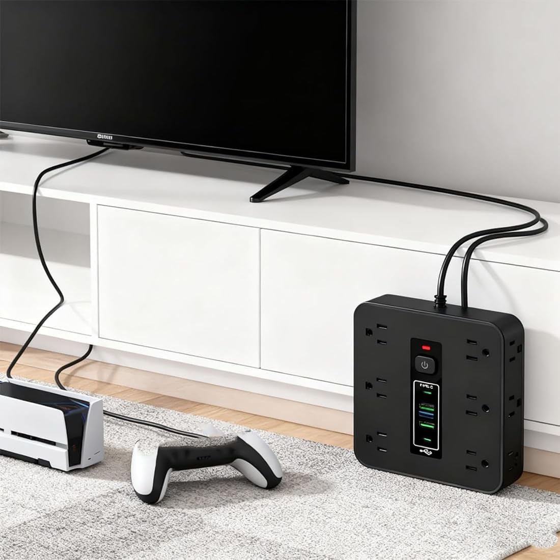 16-in-1 Power Strip with Switch & Surge Protection, Flat Plug Surge Protector Extension Cords with Multiple Outlets, Portable Outlet Adapter for Home Office Dorm Travel (White)