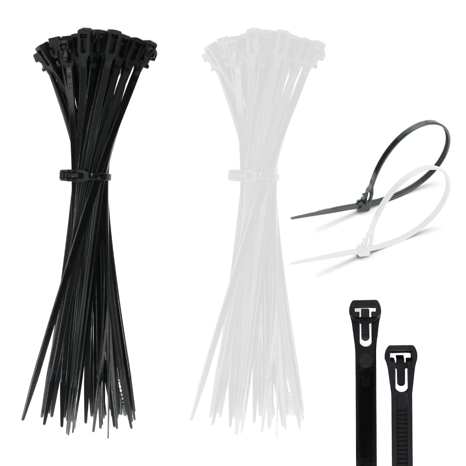 50x Wiederverwendbare Kabelbinder – Nylon, 200 Mm, 13,6 Kg Zugfestigkeit, Selbstsichernd