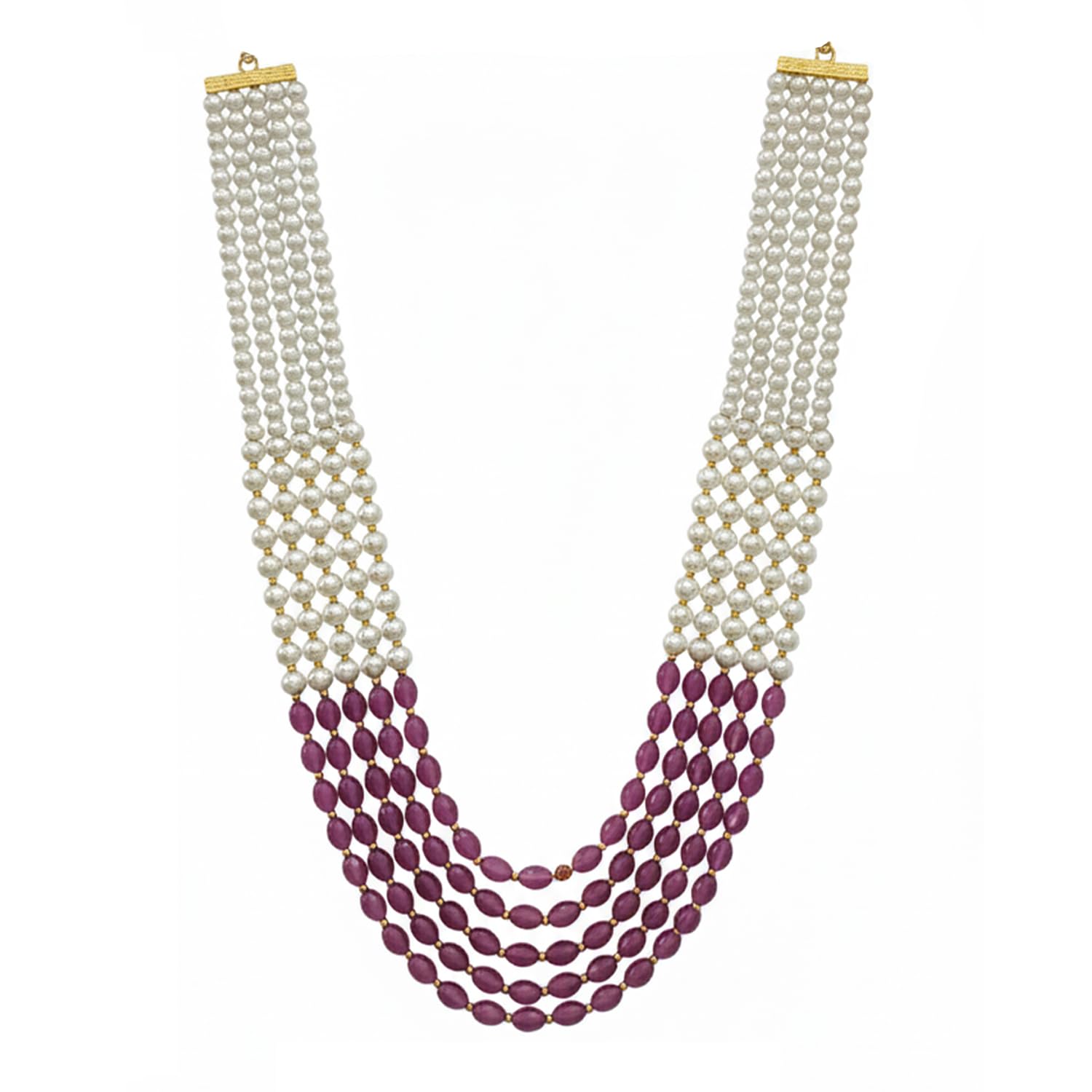 Multi Layered Traditional Gold Plated Dulha Moti Mala with Beaded Maharaja Haar/Groom Necklace For Men (MLP74Wi)-image-7