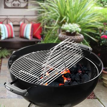 Cooking Grate 21.5 inch Kettle Grill Grate 304 Stainless Steel Round Hinged Cooking Grid Grill Accessory Replaces for Weber Original Kettle Series