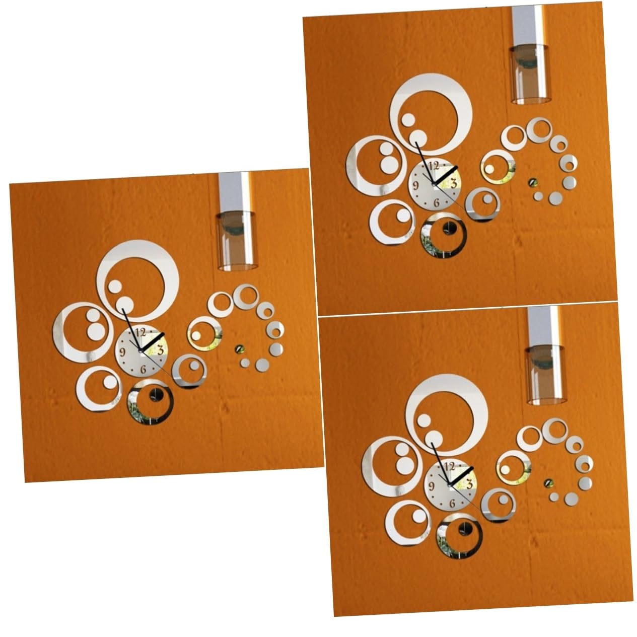 Horloge murale autocollant miroir IMIKEYA 3 pièces design argenté pour salon