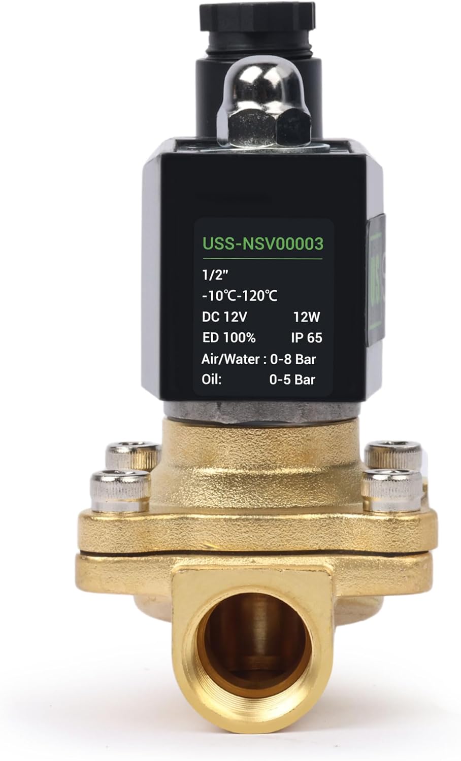 Top view of the valve with specifications printed on the coil