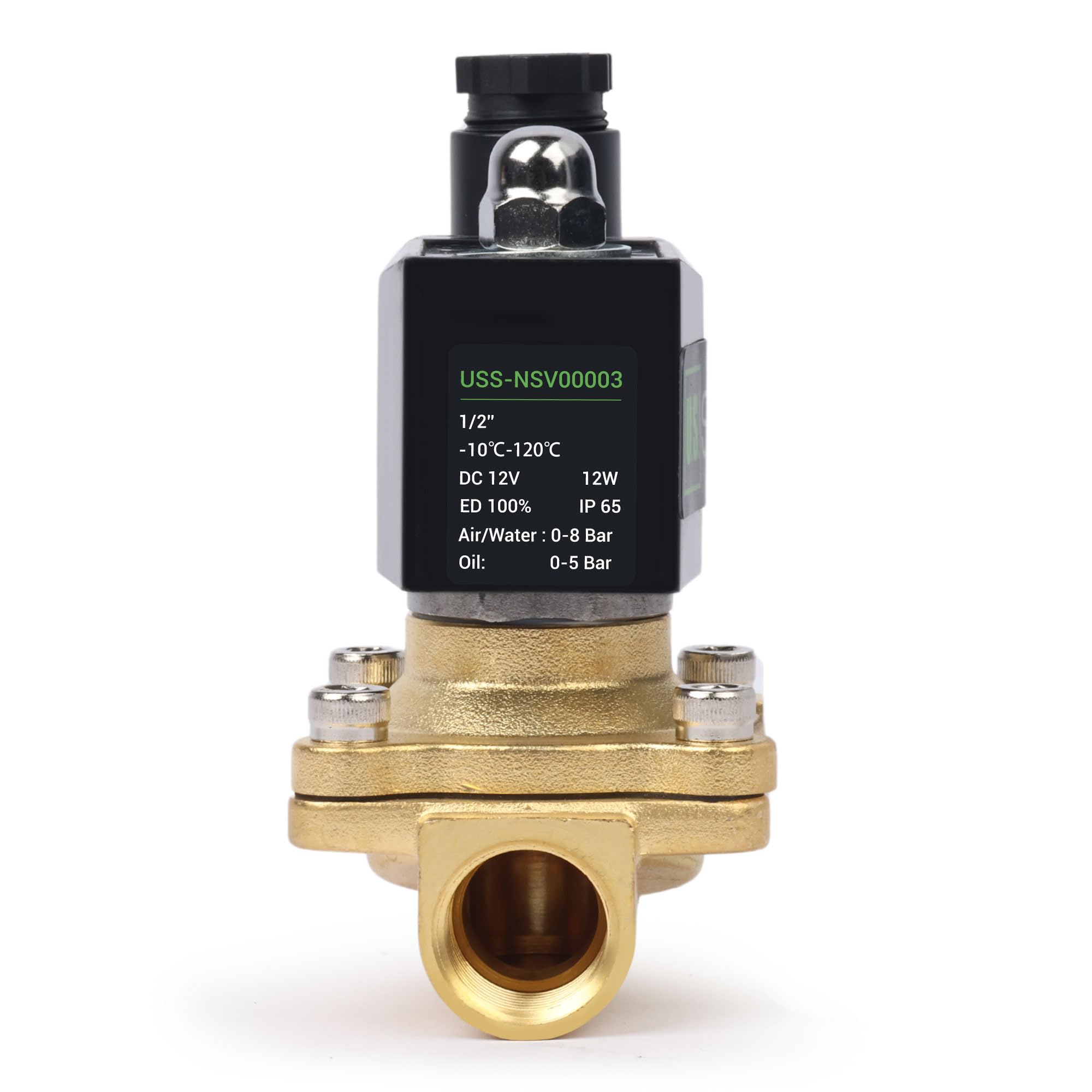 1/2 Inch 12V DC Brass Solenoid Valve - Normally Closed For Water, Air, Gas, Diesel