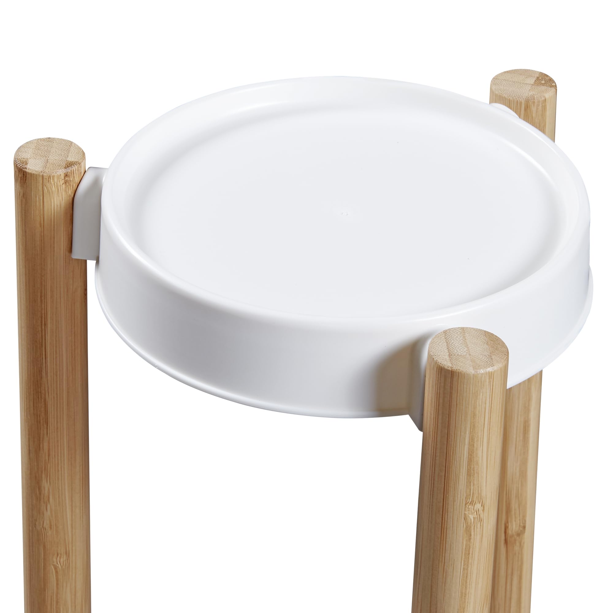 [en.casa] Étagère à Fleurs à 3 Niveaux Porte Plantes pour Intérieur Support Cache-Pots Meuble de Rangement Bambou Plastique 78 x 52 x 25 cm Naturel Blanc