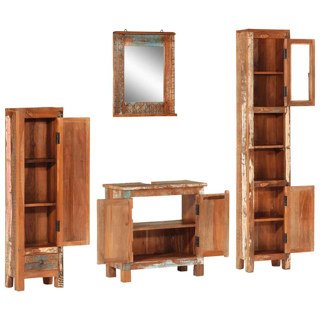 Juego de 4 muebles de baño de madera maciza con espejo