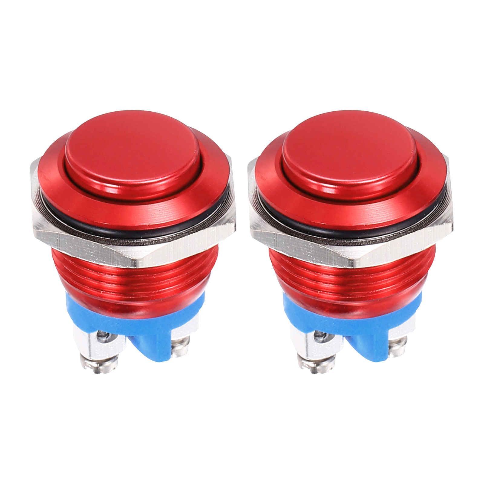 DMiotech 2 Pcs 16mm / 5/8" Push Button Switch, IP66 1NO 0-250V 5A Momentary Latching Push Button Starter Light Switch Self-Reset, Aluminum Alloy High