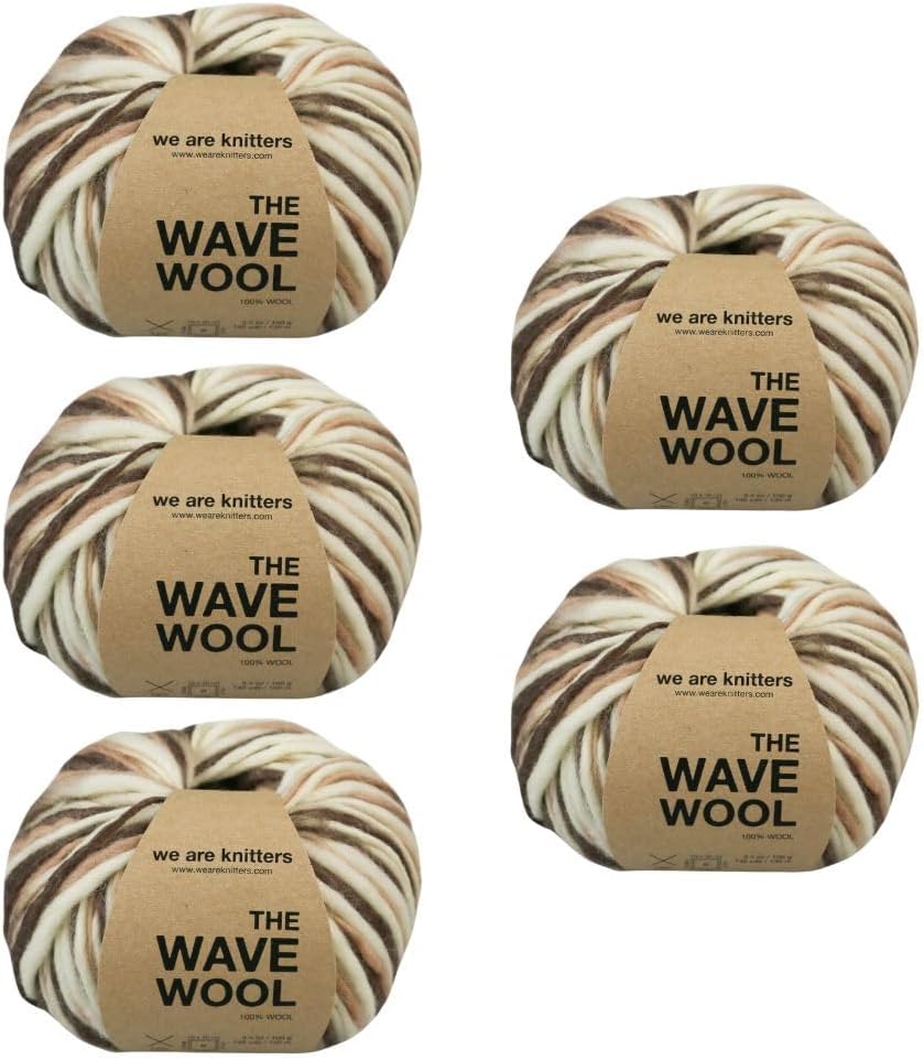 Red- We are Knitters - 5 Pack of Wave Yarn Balls for Knitting, 100% Merino Wool, Soft, Comfortable, and Luxurious, Ideal for Sweaters, Scarves, and Hats- Red