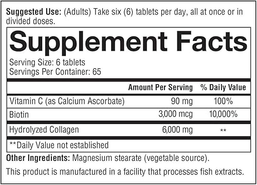 Miniatura 4 de 390 6000 mg de colágeno hidrolizado con refuerzo de biotina, para piel, cabello, uñas, envejecimiento, teddons y ligamentos Fórmula Suplemento
