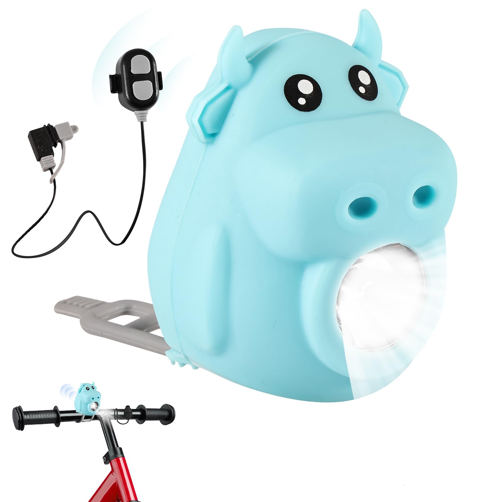 Children's Scooter Light - LED Light USB Rechargeable, Waterproof Warning Light with 3 Modes & 5 Horn, Silicone Warning Light for Scooter, Backpack, Pram, Outdoor Safety or Hiking (Blue)