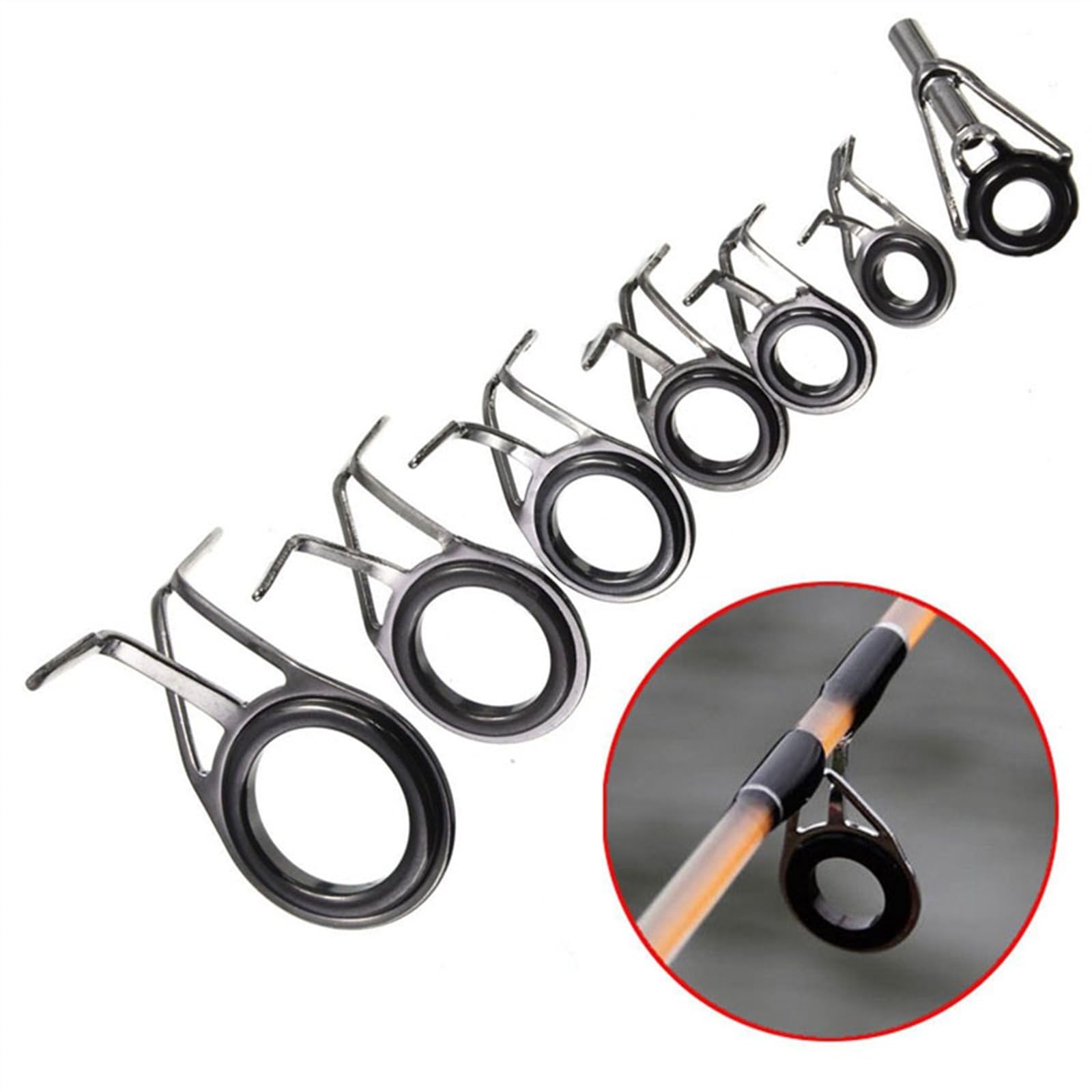 Set 7 Pezzi Anelli Guida Per Canne Da Pesca Telescopiche - Diametri Misti 0,5-2,2 Cm
