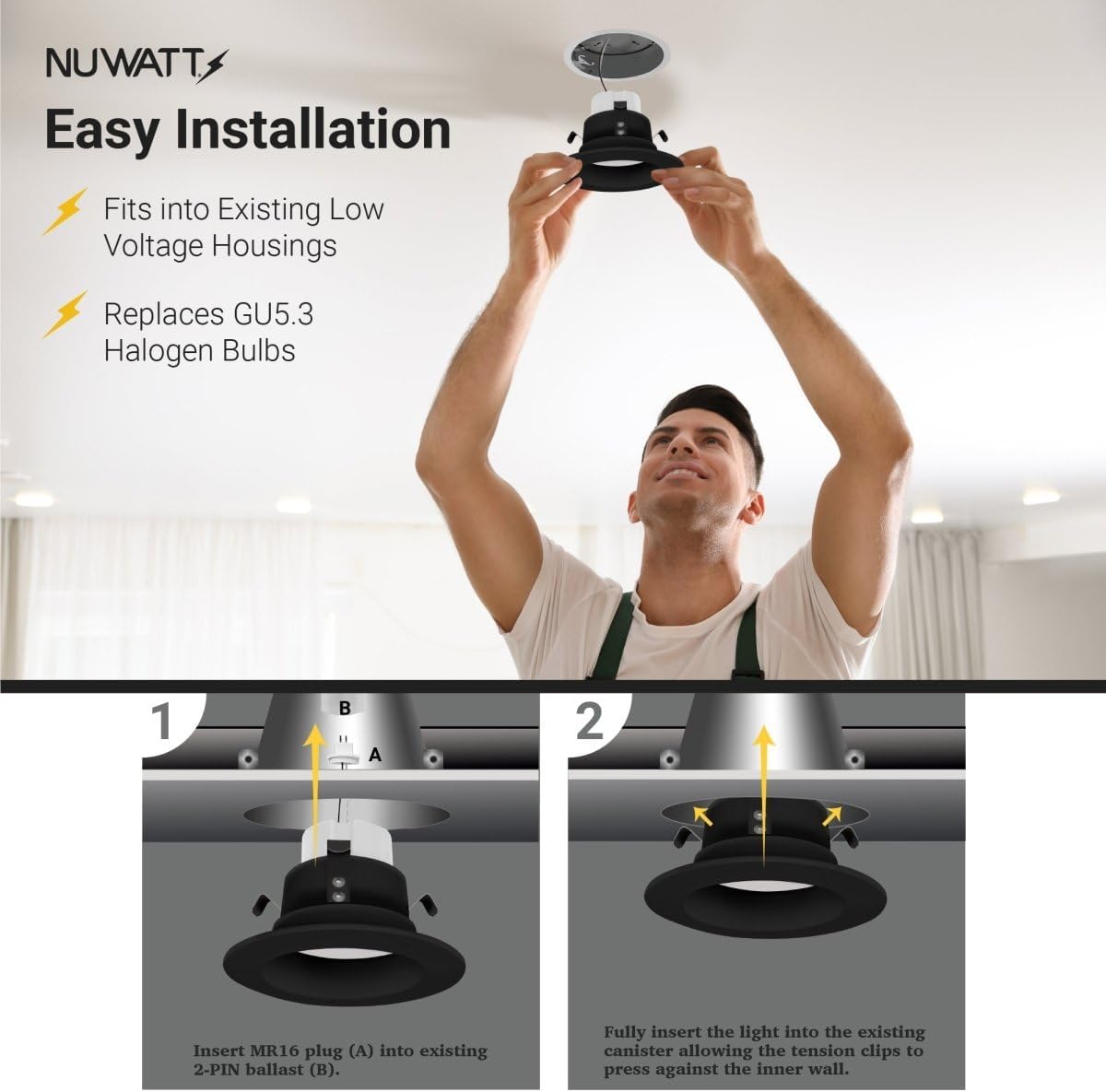 NUWATT 12 Pack Black MR16 12V LED Recessed Lighting 4 Inch Retrofit, 5CCT Selectable 2700K/3000K/3500K/4000K/5000K 660LM 10W Dimmable, MR16 GU5.3 LED Bulb Low Voltage Can Light 75W Halogen Replacement