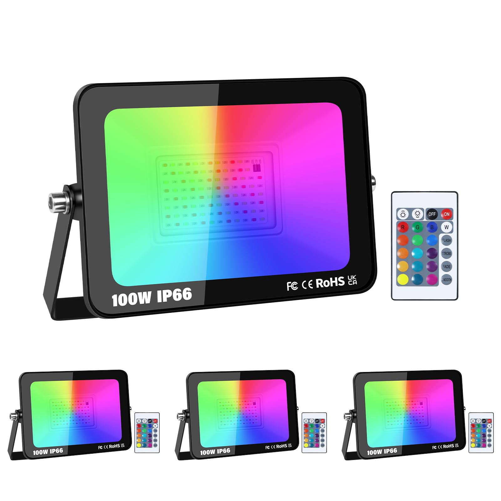 RIGIDON 50W RGB LED-buitenspot met afstandsbediening, RGB buiten binnen schijnwerper kleurrijke, 16 kleuren 4 modi neon-led-spot voor tuinterras, patio, IP66 waterdicht