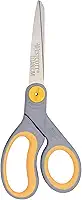 Westcott Tesoura colada de titânio de 20 cm com função deslizante ajustável para escritório e casa - cinza/amarelo
