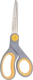 Westcott Tesoura colada de titânio de 20 cm com função deslizante ajustável para escritório e casa - cinza/amarelo