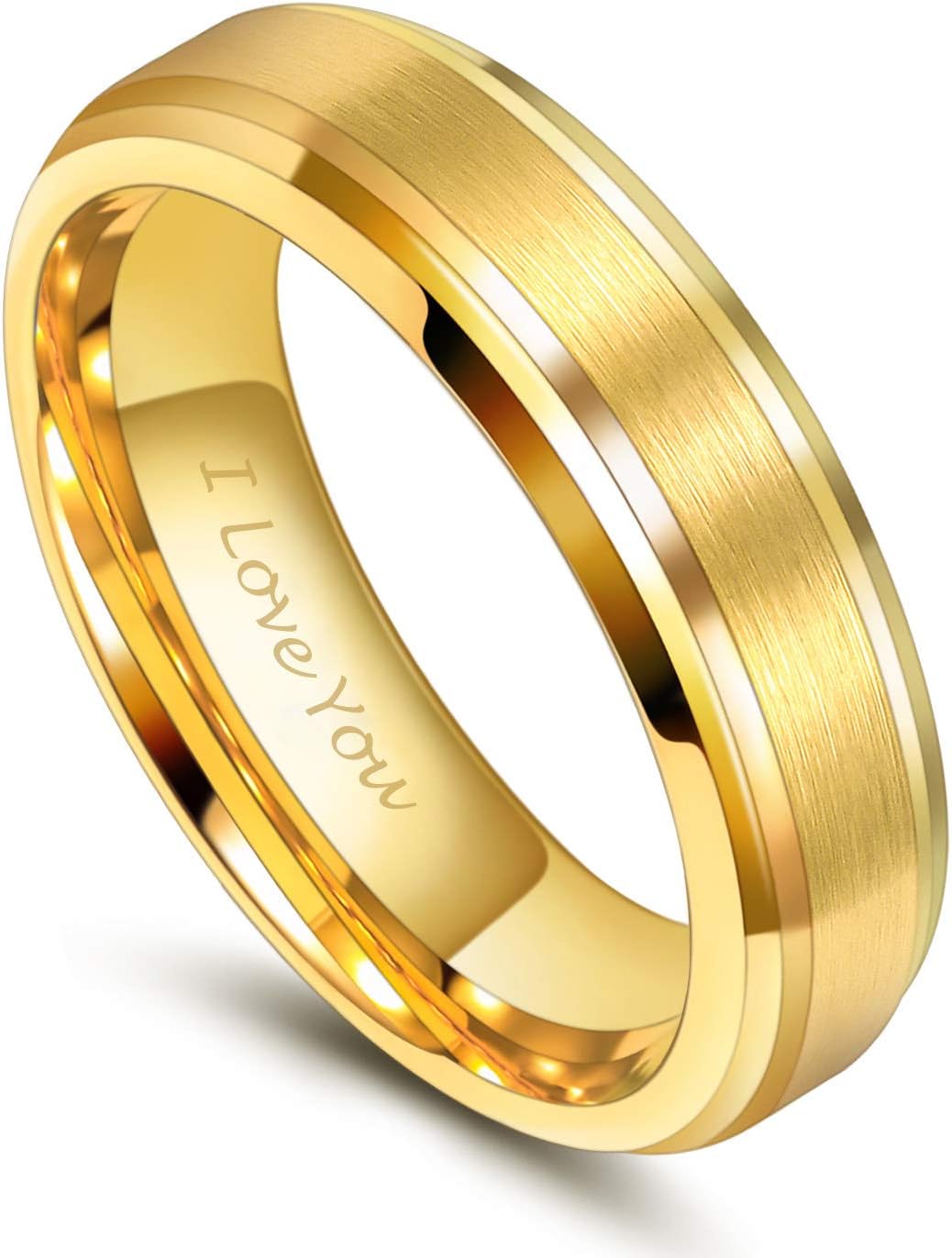 TRUMIUM 6mm 8mm Mens Womens 24K Gold Plated Tungsten Wedding Ring Band Brush Finish Scratch Resistant Size 5-14