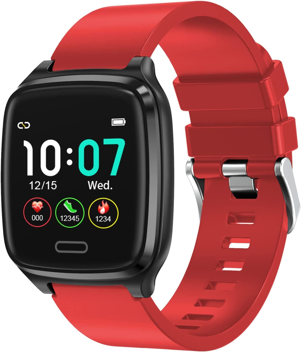 L8star Smartwatch displaying heart rate, with a phone showing app data