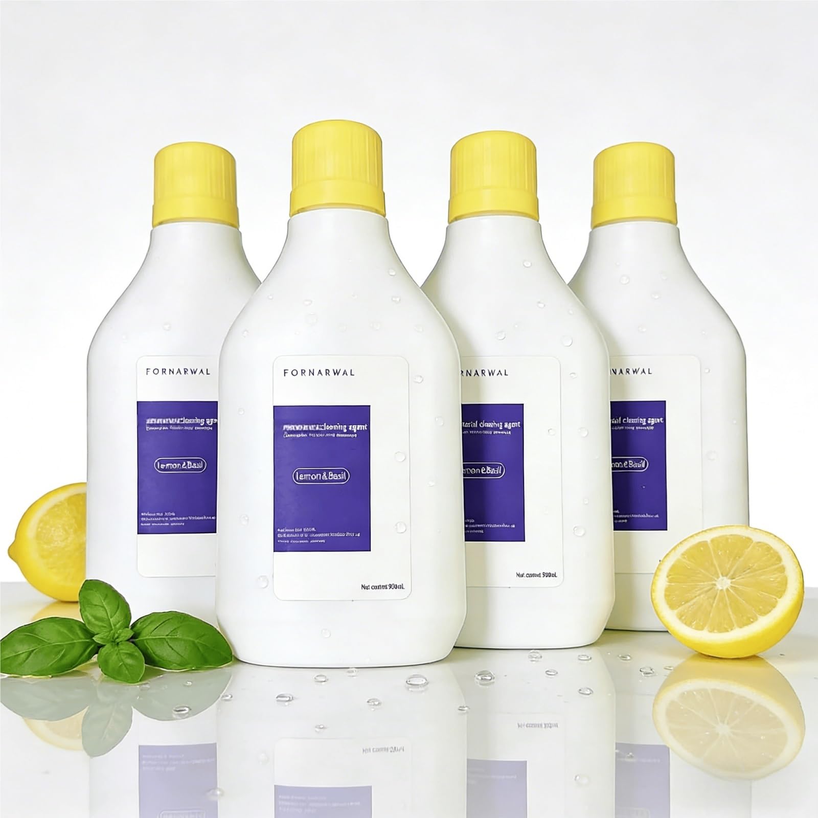 Floor Cleaner, 4 Bottle 930ml Lemon Basil Scented Cleaning Liquid, No-Residue Quick-Dry Formula, Compatible with Narwal Freo/S20/S30 Pro Suitable for All Floor Types