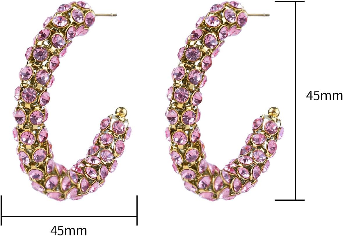 Sparkly big Hoop Earrings For Women Statement Oval Rhinestone 18K Gold Plated Chunky Earrings Dainty Lightweight Earrings Trendy Jewelry - Image 3