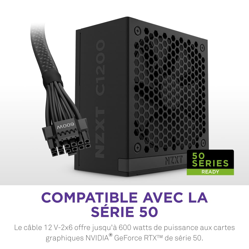 NZXT C1200 Gold ATX 3.1 - Alimentation entièrement modulaire et silencieuse pour Jeux vidéo sur PC - 1200 Watts - 80 Plus Gold - Connecteur 12 V-2x6 - Condensateurs 100% Japonais - Noir