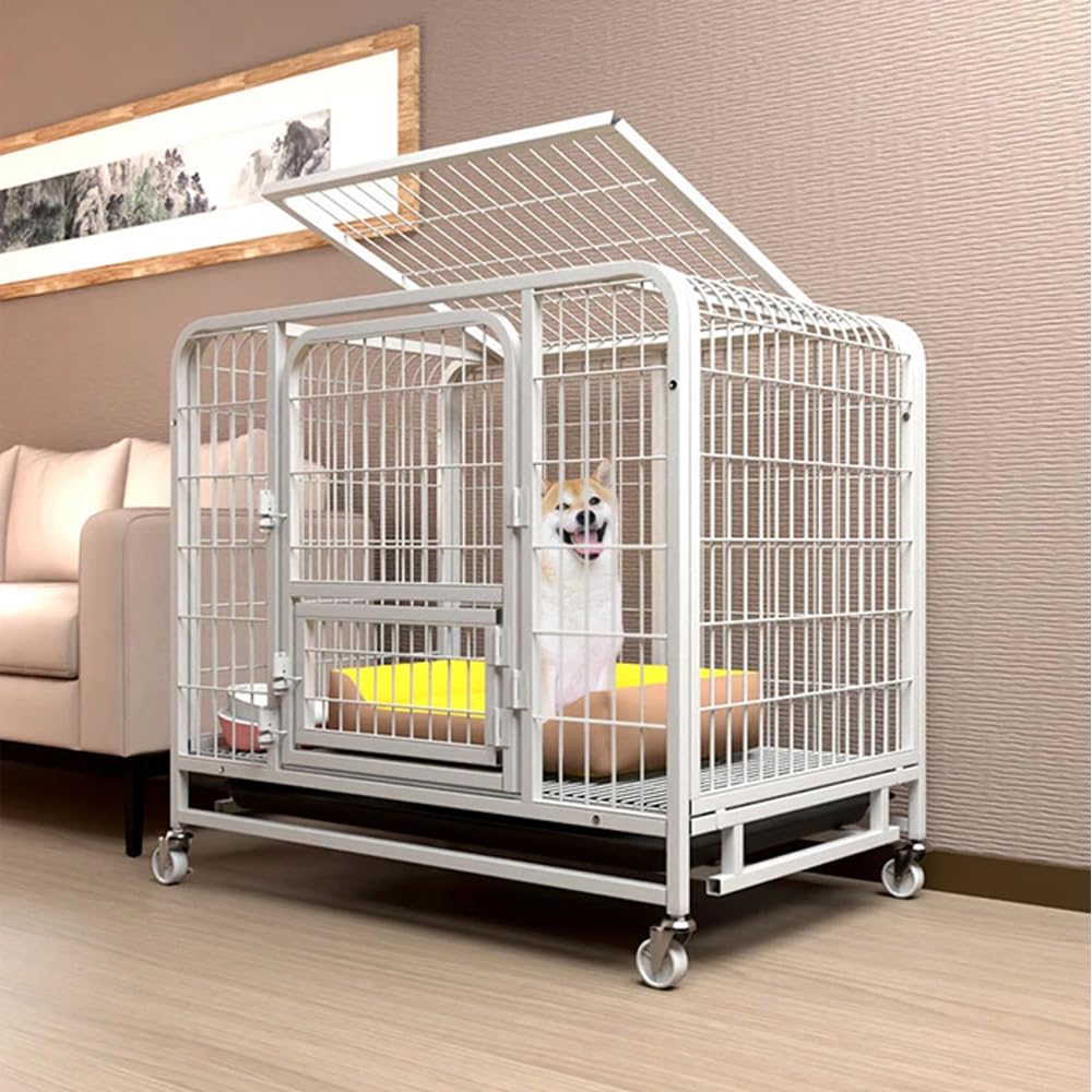 NKX Thickened Medium-Sized Dog House Metal Pet Cage with Wheels and Removable Tray