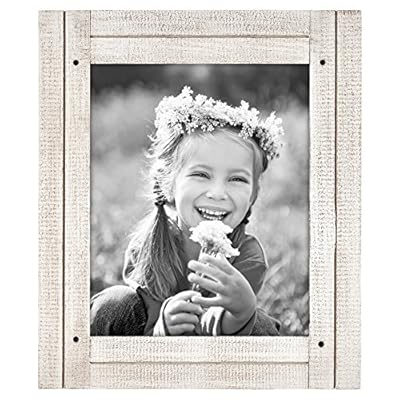 Americanflat Picture Frame in Aspen White with Three Displays Textured Wood and Polished Glass for Wall and Tabletop - 8" x 10"
