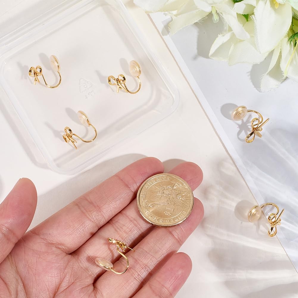 Beebeecraft 1 Box 10Pcs Clip On Earring Findings 18K Gold Plated Brass Bowknot Bow Tie Clip On Earring Converters Non-Pierced Ear Components for Non Pierced Ears