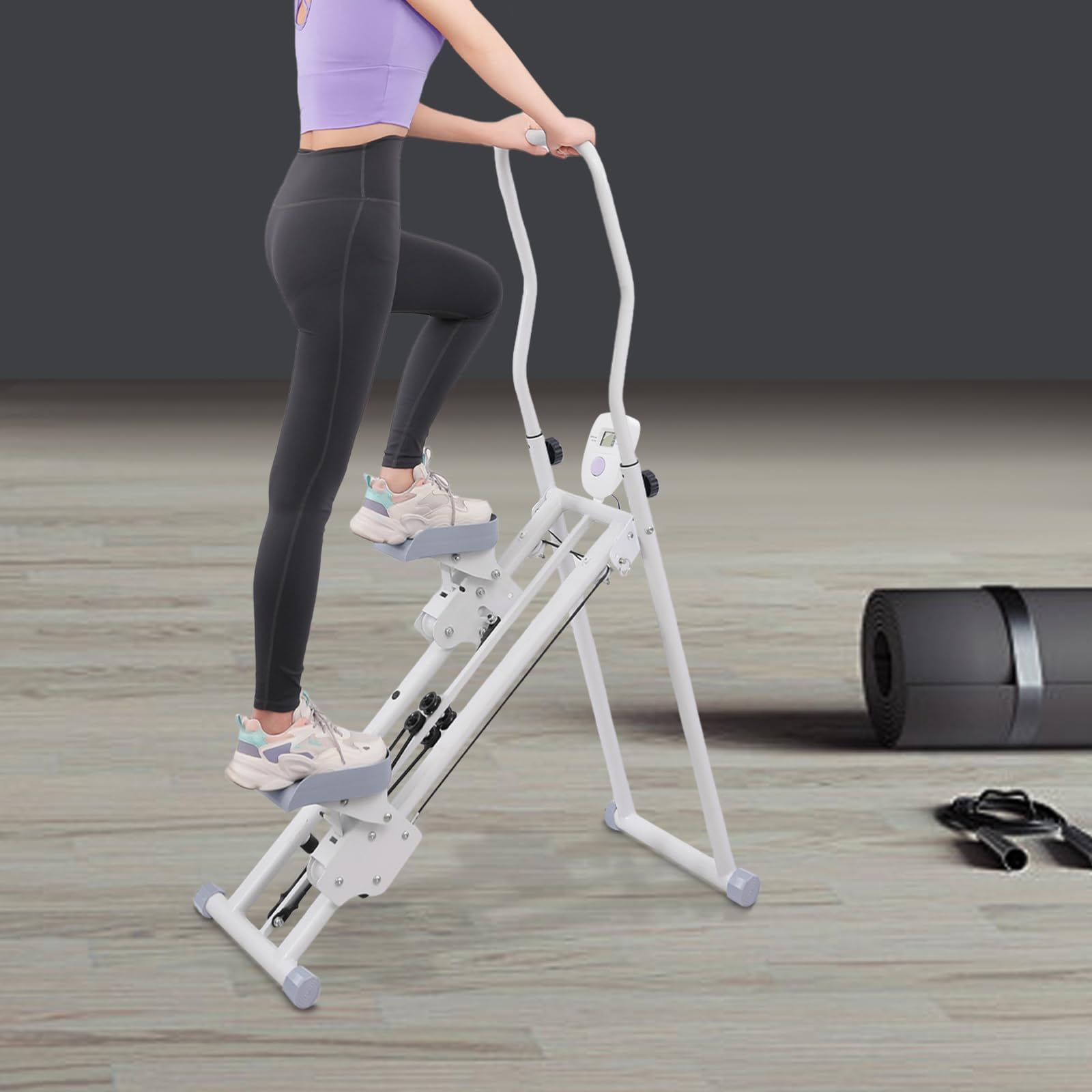 Stepper, Climber Fitness, máquina de escalonado vertical, dispositivo de entrenamiento con pantalla LCD y asas, escalón de escaleras plegable, manillar y pedales ajustables