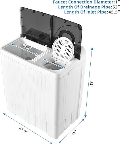Miniatura 4 de Giantex Lavadora portátil, combo de lavadora y giratoria de 26 libras, lavado de 18 libras, 8 libras giratoria, bomba de drenaje integrada, con