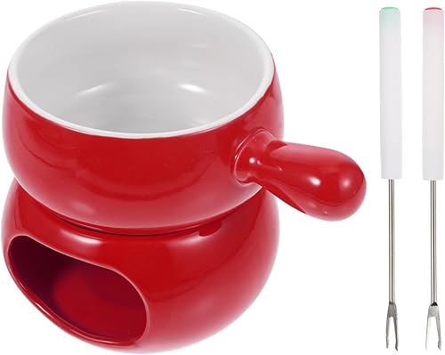 UPKOCH Juego de ollas de cerámica para fondue con 2 tenedores, mini olla de fusión para queso, chocolate y mantequilla
