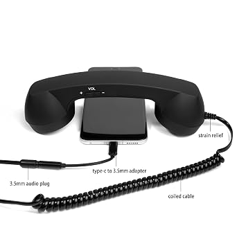 Fumei 3.5mm Retro Telephone Handset Reduce Cell Phone Radiation Mic Speaker Handheld Receiver for Andriod Phone iPhone/iPad (Black)