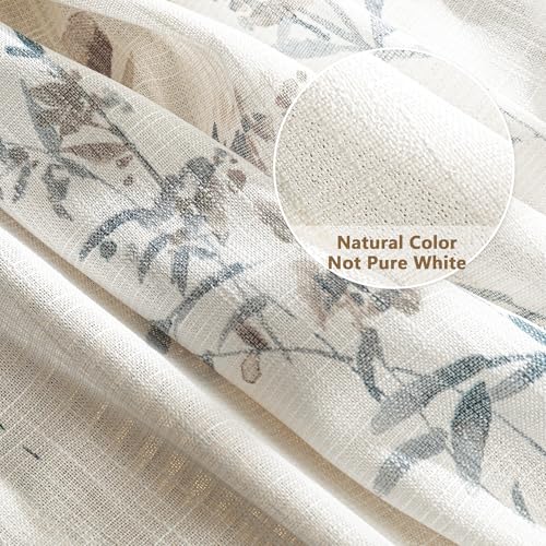 Image of MYSKY HOME Floral Sheer Curtains 108 Inch Long Linen Blended 2 Panels | Living /Dining Room Floral Light Filtering Curtains Patterned Privacy Protect Farmhouse Window Treatment 50 inch W, Navy Blue