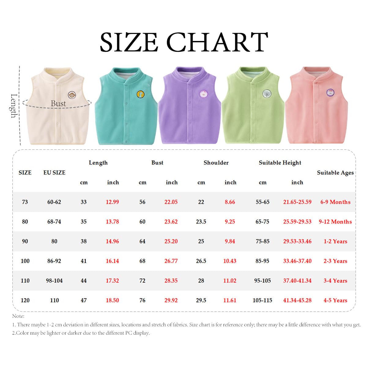 3 Pezzi Gilet Bambino in Pile Vello Polare, Capispalla Collo Alto Senza Maniche Bottoni a Pressione Autunno Inverno Caloroso con Motivo 6 Mesi-5 Anni