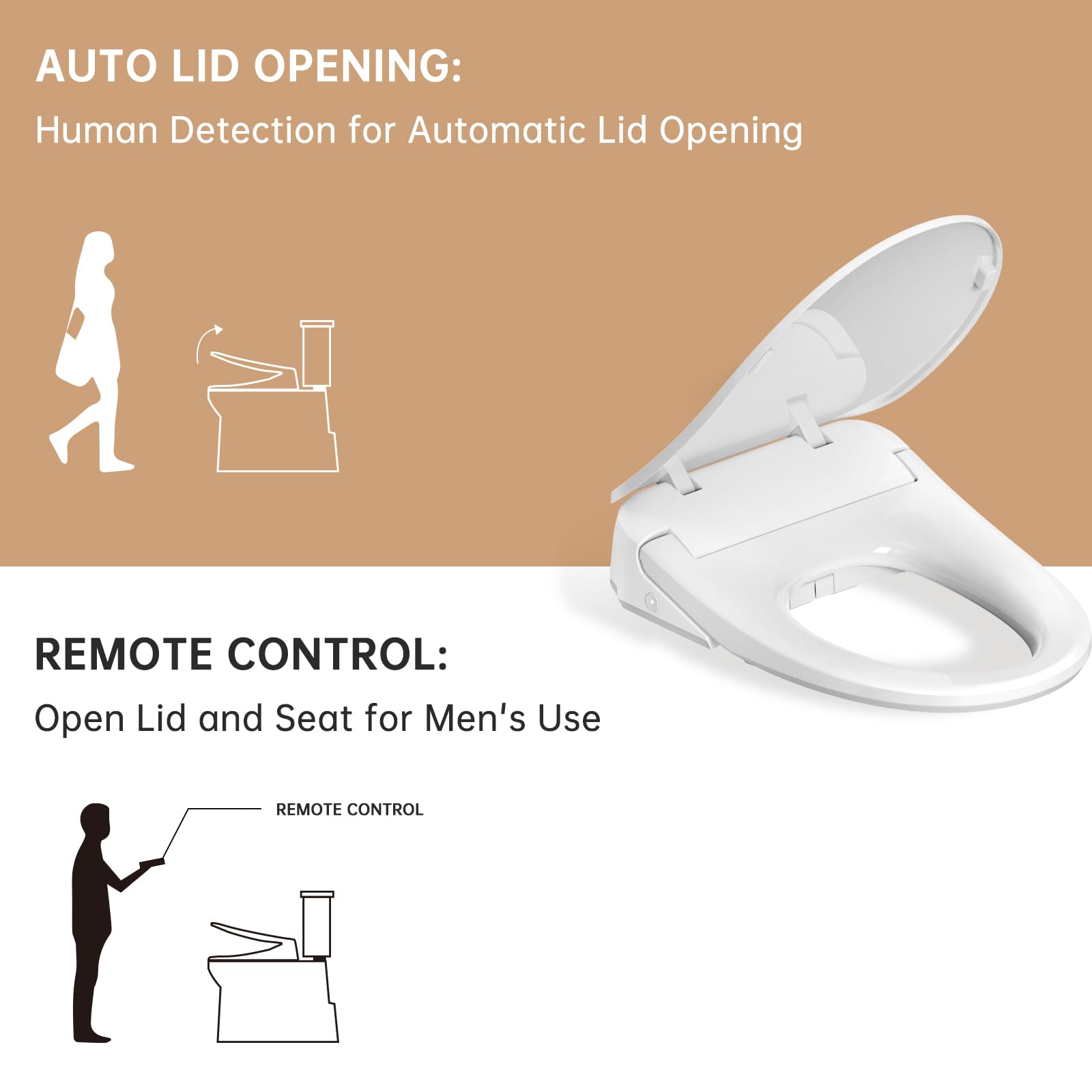 Asiento de inodoro de cierre automático, asiento de inodoro alargado, accesorio de bidé para inodoro con agua tibia sin fin