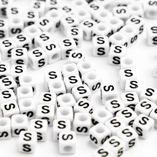 Miniatura 10 de STU-500FZM-C, 500 cuentas de letras acrílicas en forma de cubo de 1564 x 0.236 pulgadas, letras B, cuentas del alfabeto para hacer pulseras,