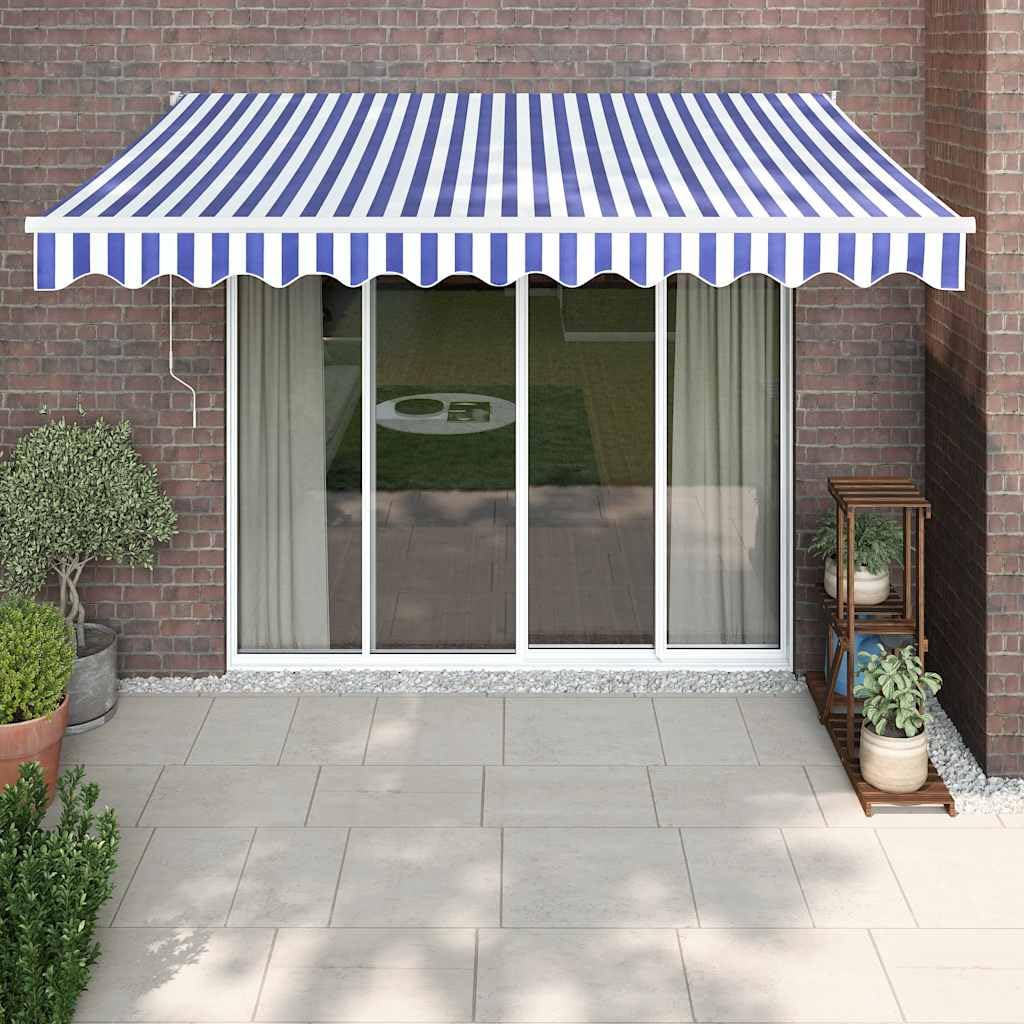 Brokky Markise 3,5 x 2,5m Gelenkmarkise Markise mit Handkurbel Balkon Sonnenschutz Einziehbare Markise Terrassenmarkise-Blau und Weiß-3,5 x 2,5m:
