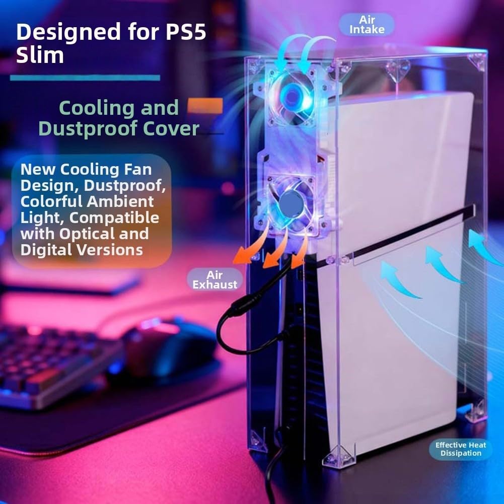 per ps5 Sottile Copertura Polvere Trasparente PC Guscio Protettivo Traspirante Mesh Guard per Gaming Station Gestione del Calore 40x25x11cm