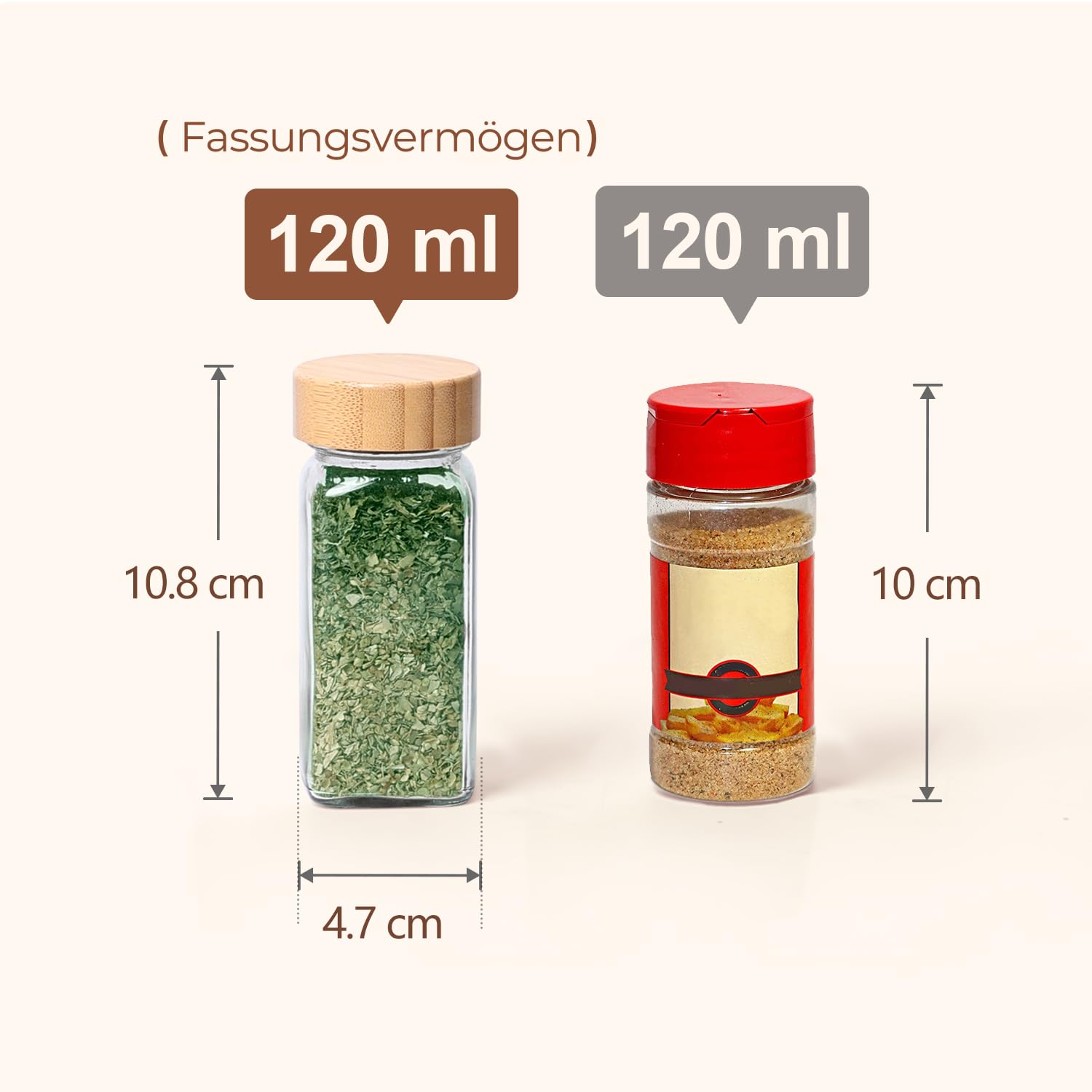 ComSaf pot à épices en verre 120 ml lot de 6 avec étiquettes lisibles, pot épices verre pour familles et amateurs de cuisine, adapté aux tiroirs et placards pour garder les épices bien organisées