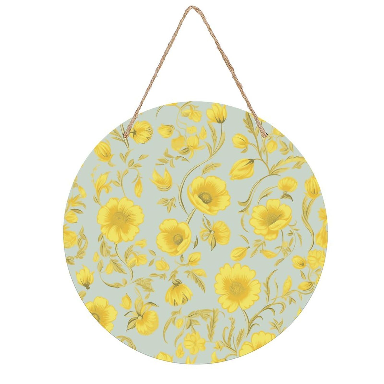 FekiLoot Yellow Flower Wall Art Decor Rustic Vintage Hanging Wall Sign Aesthetic Welcome Door Sign with Rope, Round Wood Walls Decoration Picture for Home Front Door 7.9x7.9 in