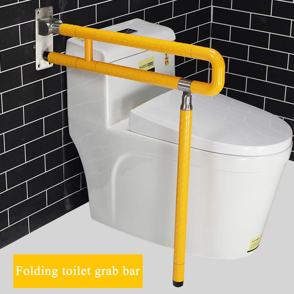 Maniglione di Sicurezza Ribaltabile da Muro, Maniglione per disabili, corrimano per Il Bagno con Gamba di Sostegno, Bianco/Giallo (60×70cm)