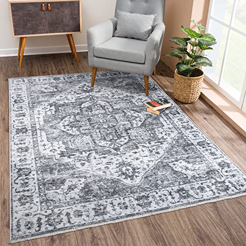 Bloom Rugs Caria Washable Non-Slip 4X6 Rug - Silver/Dark Gray Area Rug For Living Room, Bedroom, Dining Room And Kitchen - Exact Size: 4' X 6' #TOP1