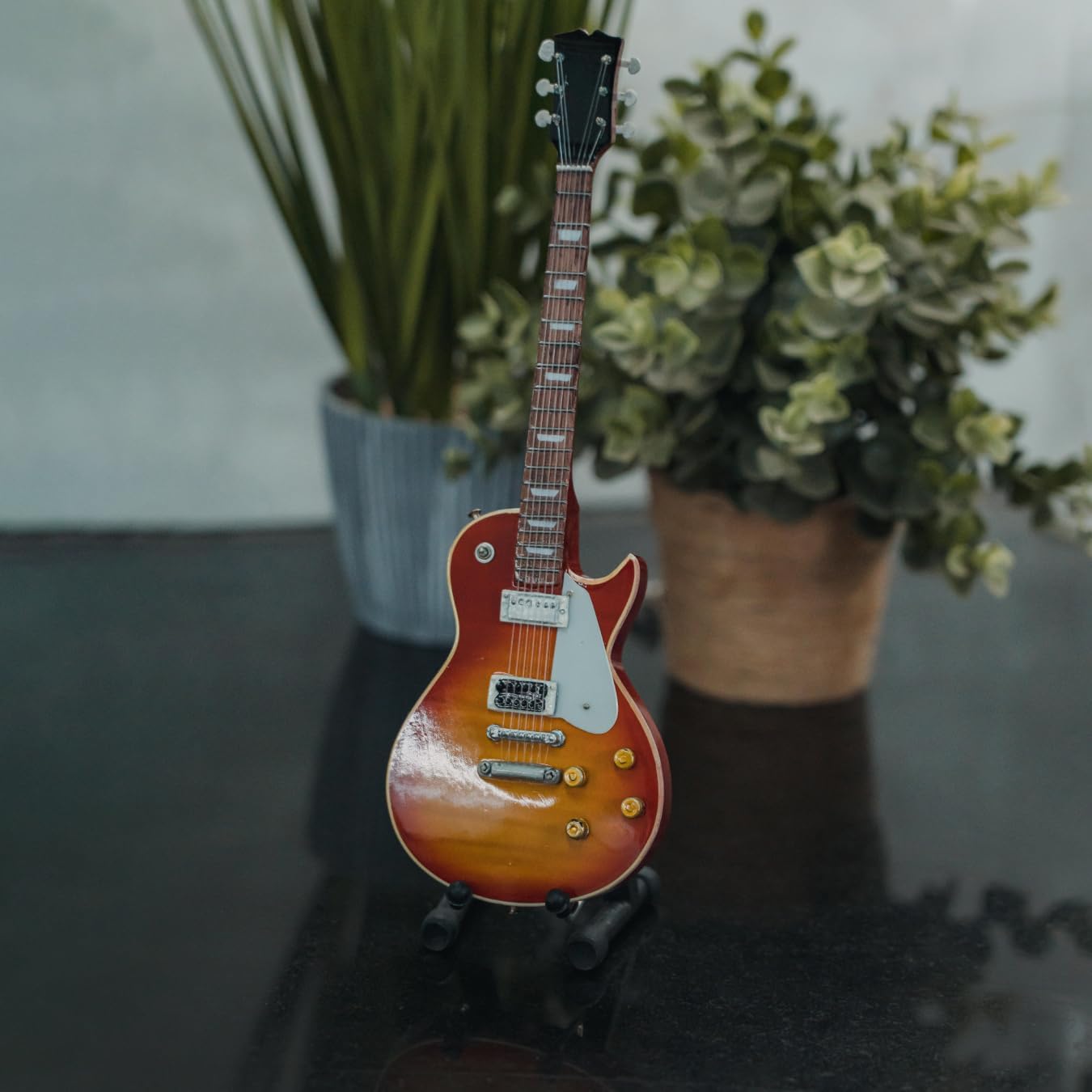Jimmy Page Miniature Guitar Replica - 10 Inch Orange Les Paul Miniature Replica Guitar with Stand for Desk, for Rock and Roll Lovers and Eric Clapton Fans - Hand Painted, Solid Mahogany Wood