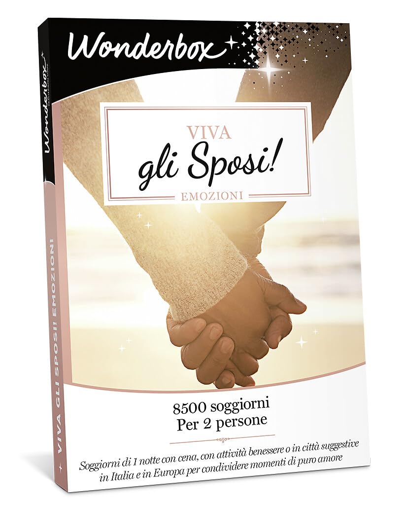 WONDERBOX - Cofanetto Regalo - Viva Gli sposi - Emozioni - 950 Soggiorni - Per 2 Persone - 1 Notte + Cena o 2 Notti o 1 Notte con Attività Benessere - Regalo di Matrimonio di nozze