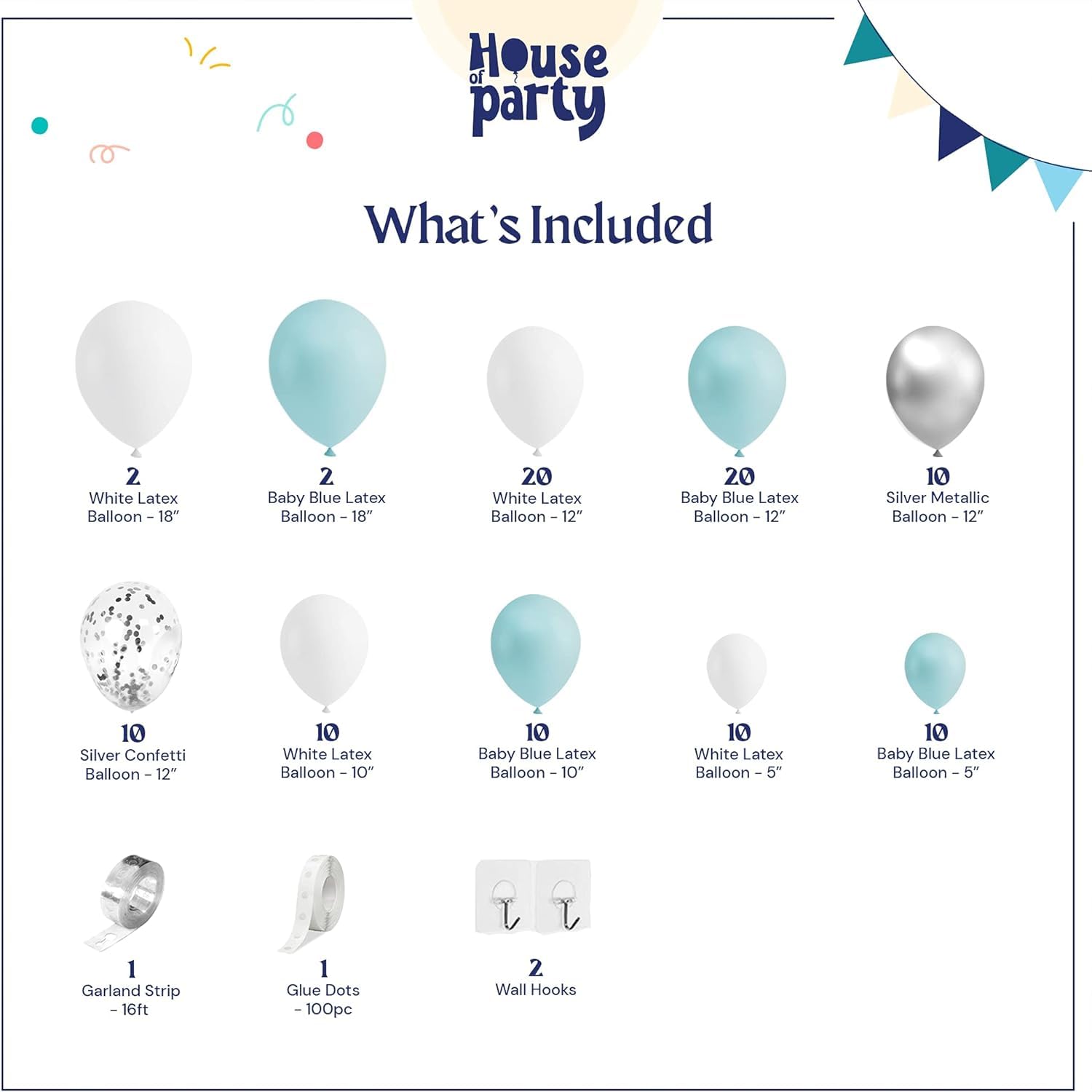 Balloon Garland Kit Blue and White Balloons Garland Kit- Blue, Silver Metallic, Silver Confetti Balloon Arch | White and Blue Graduation Decorations and Valentines decor