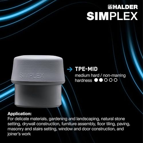 Miniatura 5 de Halder 3013.040 Simplex 21 oz Martillo de cara suave, caucho azulcaras de goma grises