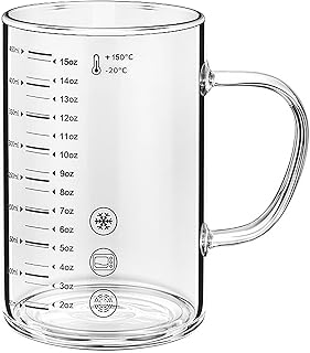 Graduated Glass Drinking Cup, High Borosilicate Glass Measuring Cup for Elderly, Beginners, Weight Loss, Straight Clear Glasses with Measurements for Water, Milk, Juice, Milkshake, Coffee (350 ml)