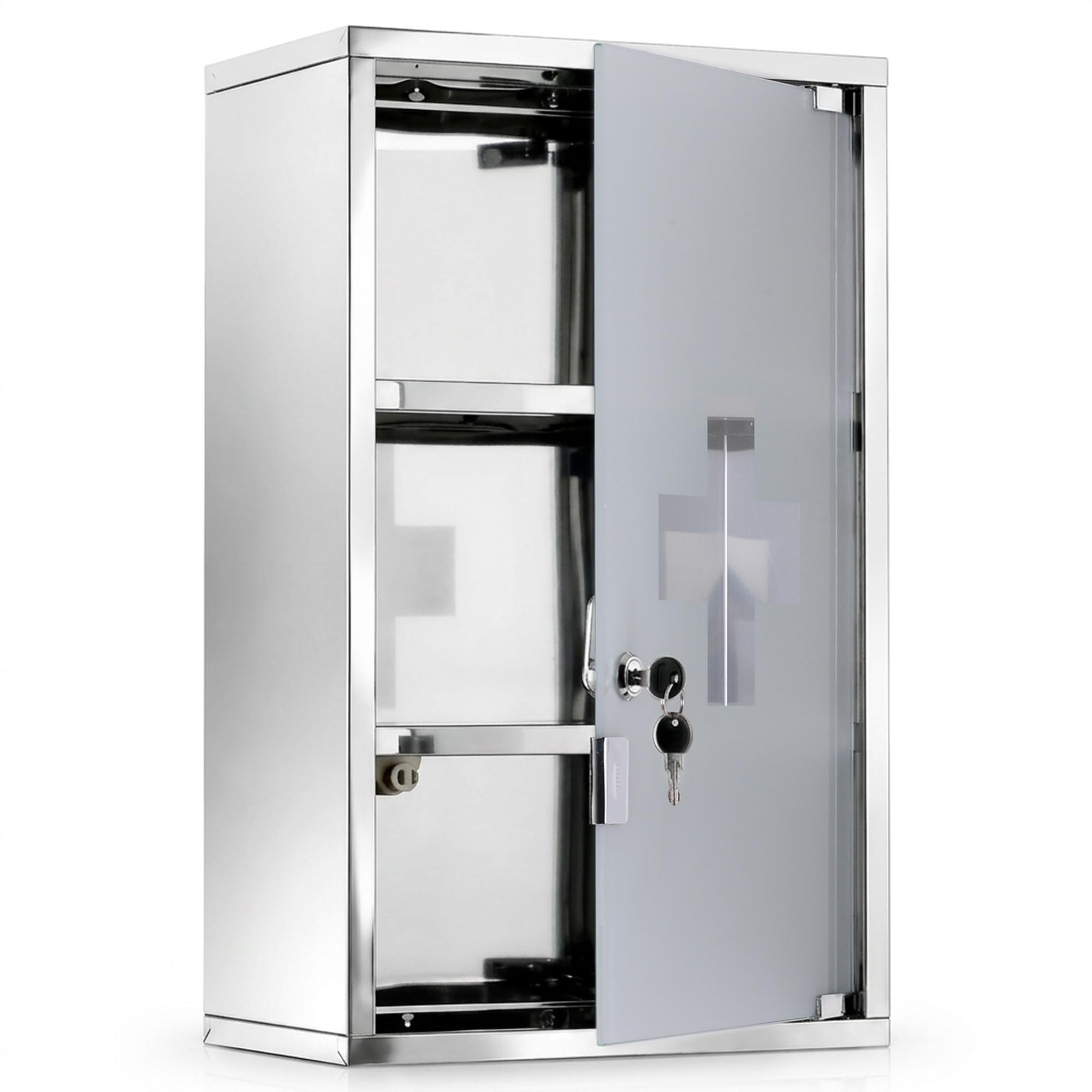 HOMCOM Armadietto medicinali 50x30x18cm Cassetta mobile bagno primo soccorso in acciaio inox con serratura