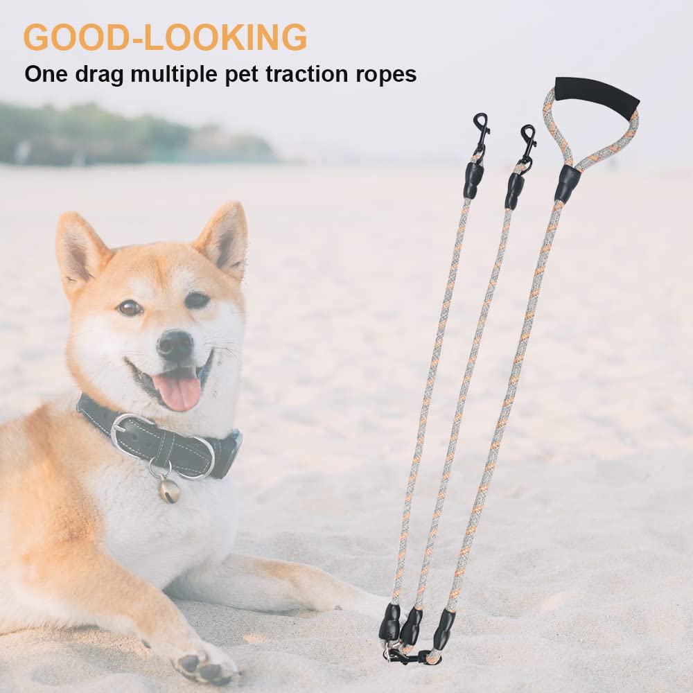 Laisse double pour chien, réfléchissante et résistante pour chiens de petite, moyenne et grande taille, laisse en corde, pivotante à 360 °, sans nœuds, avec poignée confortable, support supplémentaire