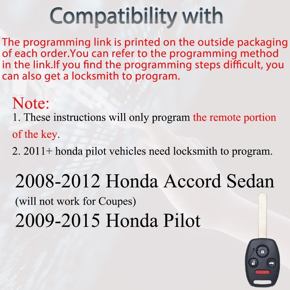 SUPALAND Key Fob Fits for Honda Accord 2008 2009 2010 2011 2012 (Sedan Only) / Pilot 2009- 2013 2014 2015 KR55WK49308 Remote Control Head Key Replacement 35118-TA0-A00 ID46